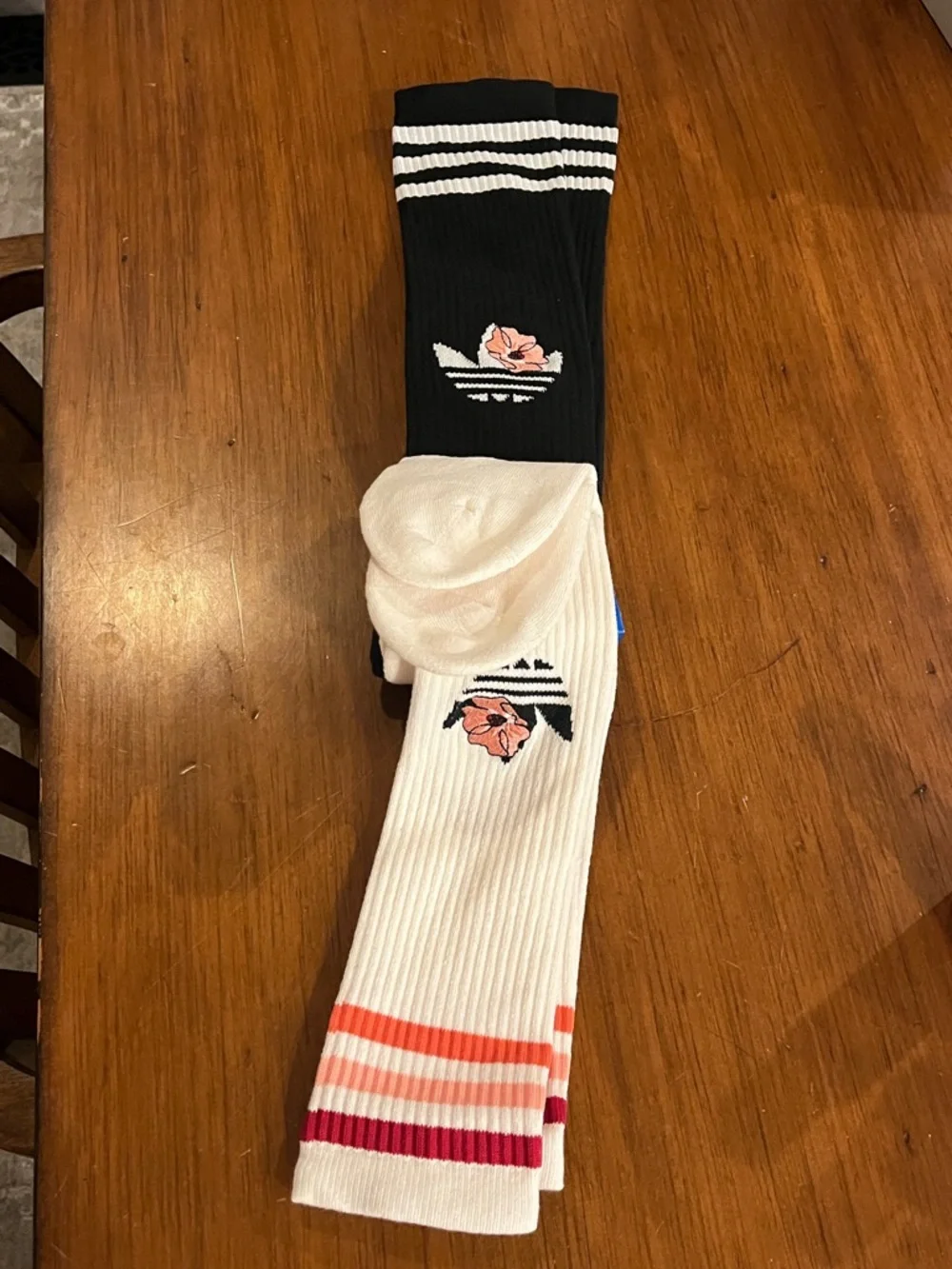 Adidas x Liberty of London Knee Socks X 2 Pair black white new Women’s